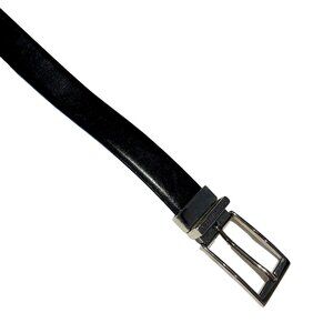 Geoffrey Beene Black Genuine Leather Belt Dress Formal Silver Tone Buckle 36 u